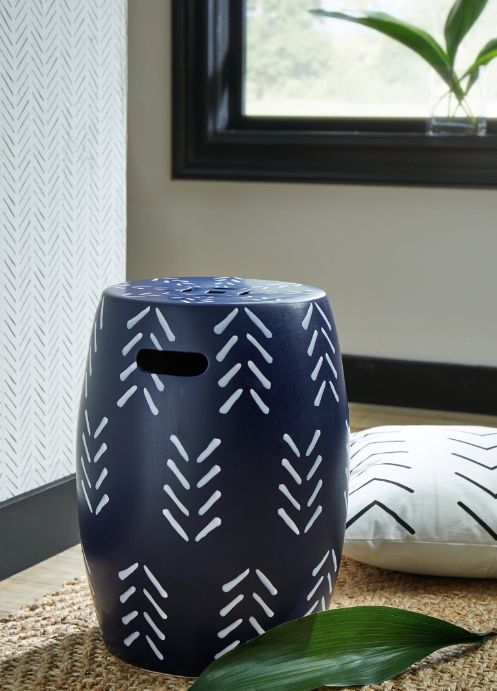 Signature Design by Ashley® Genemore Navy/White Stool-3