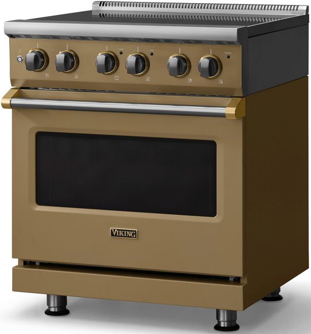 Viking® 5 Series 30" Golden Hour Pro Style Electric Range with Brushed Brass Trim-2