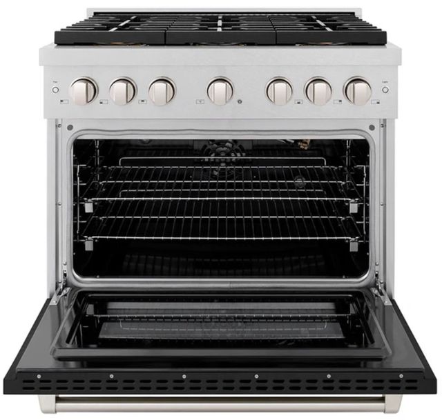 ZLINE Paramount 36" 5.2 Cu. Ft. Satin Stainless Steel Gas Range with 6 Burner DuoPro™ Cooktop and Convection Gas Oven with Black Matte Door-1