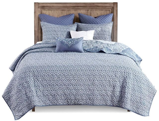 Olliix by Urban Habitat 7 Piece Blue King/California King Maggie Reversible Cotton Coverlet Set-1