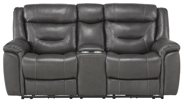 Homelegance® Kennett Dark Gray Power Double Reclining Loveseat with Center Console and USB Ports-1