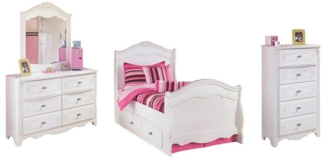  Signature Design by Ashley® Exquisite 4-Piece White Twin Storage Sleigh Bed Set-0