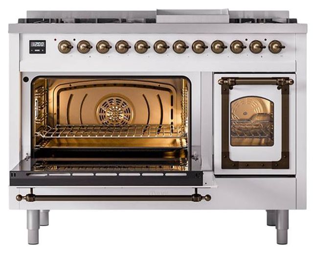 Ilve® Nostalgie II Noblesse 48'' Custom RAL Color Pro Style Dual Fuel Range with Burnished Trim-3