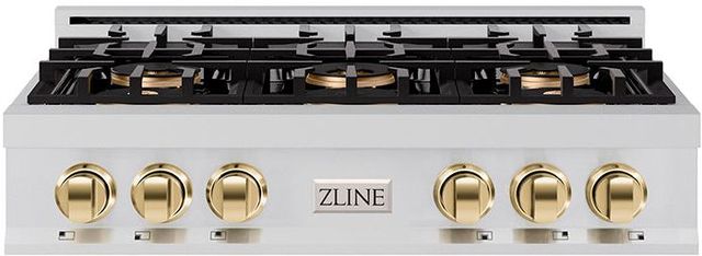 ZLINE Classic Autograph Edition 36" Stainless Steel Gas Rangetop with Polished Gold Accents-0