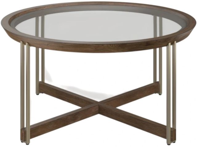 Magnussen Home® Elora Glass Top Round Walnut Cocktail Table-0