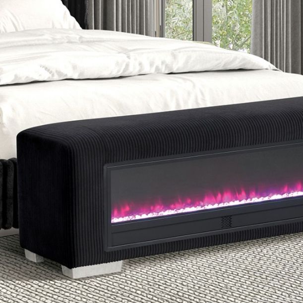 Furniture of America® Elnath Black Bench with Visual Crystal Fireplace-2