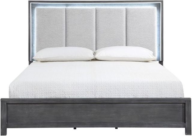 New Classic® Home Furnishings Odessa Charcoal/White California King Upholstered Panel Bed-3