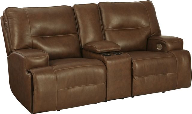 Signature Design by Ashley® Francesca Auburn Power Reclining Loveseat with Console and Adjustable Headrest