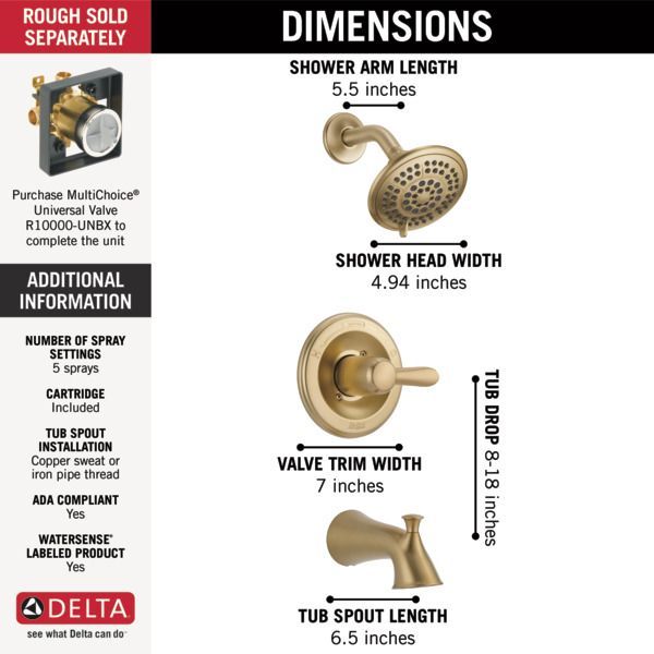 Delta Lahara® Monitor® 14 Series Champagne Bronze Tub and Shower Trim-3