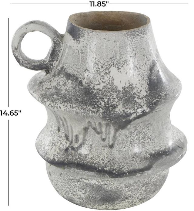 Deco Marche Light Gray Distressed Fluted Vase with Ring Handle-3