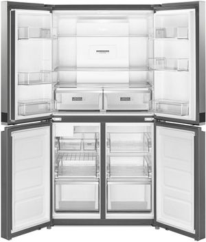 Front view of the Whirlpool® 36 in. 19.4 Cu. Ft. Fingerprint Resistant Metallic Steel Counter Depth French Door Refrigerator