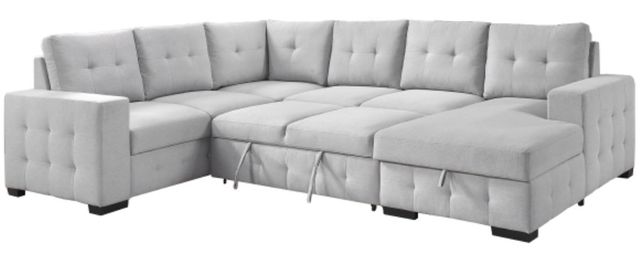Mazin Furniture Geneva 4-Piece Light Gray Right-Arm Facing Pullout Sleeper Sectional and Storage Chaise-0