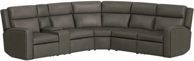 Flexsteel® Wyatt 6-Piece Gunmetal Leather Modular Power Reclining Sectional with Power Headrest and Lumbar-0