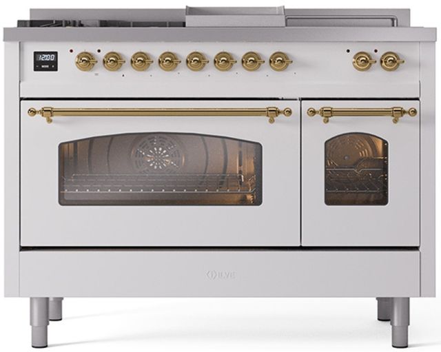 Ilve® Nostalgie II Series 48" White Pro Style Dual Fuel Range-0