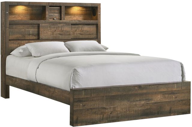 Elements International Bailey Walnut Queen Bookcase Bed with Bluetooth