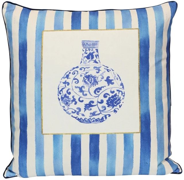 Stylecraft Tamara Day Blue/Gold/White Stripe Designer Throw Pillow-0