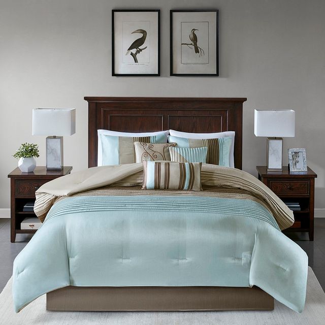 Olliix by Madison Park 7 Piece Blue Queen Amherst Comforter Set-0