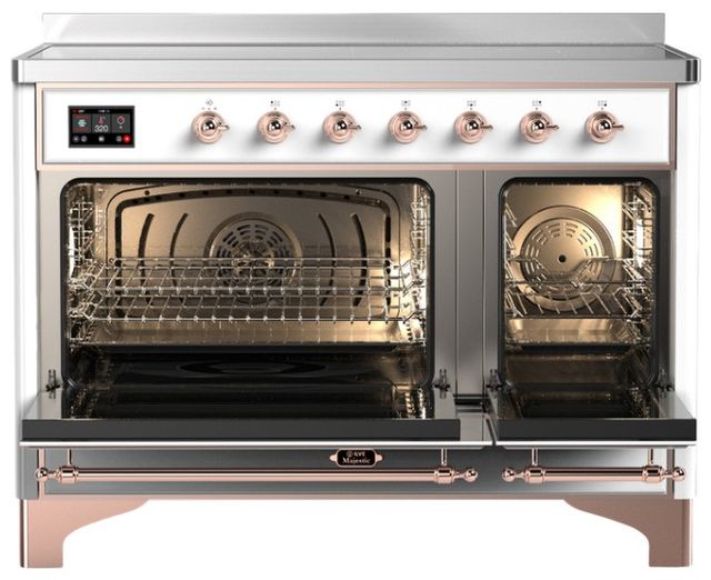 Ilve® Majestic III 48" White Pro Style Induction Range with Solid Door and Copper Trim-1