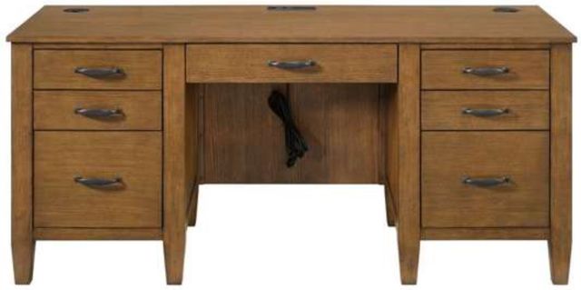Elements International Portico Brown Oak Double Pedestal Desk-3