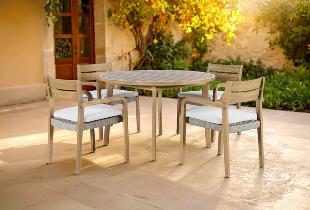 New Classic® Home Furnishings Arden Brown/Natural Fabric/Wicker Outdoor Patio Dining Arm Chair-1