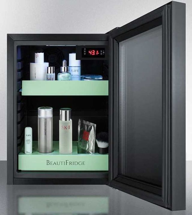 Summit® Beautifridge 14" 0.9 Cu. Ft. Black Commercial Cosmetics Refrigerator with Green Lights-4
