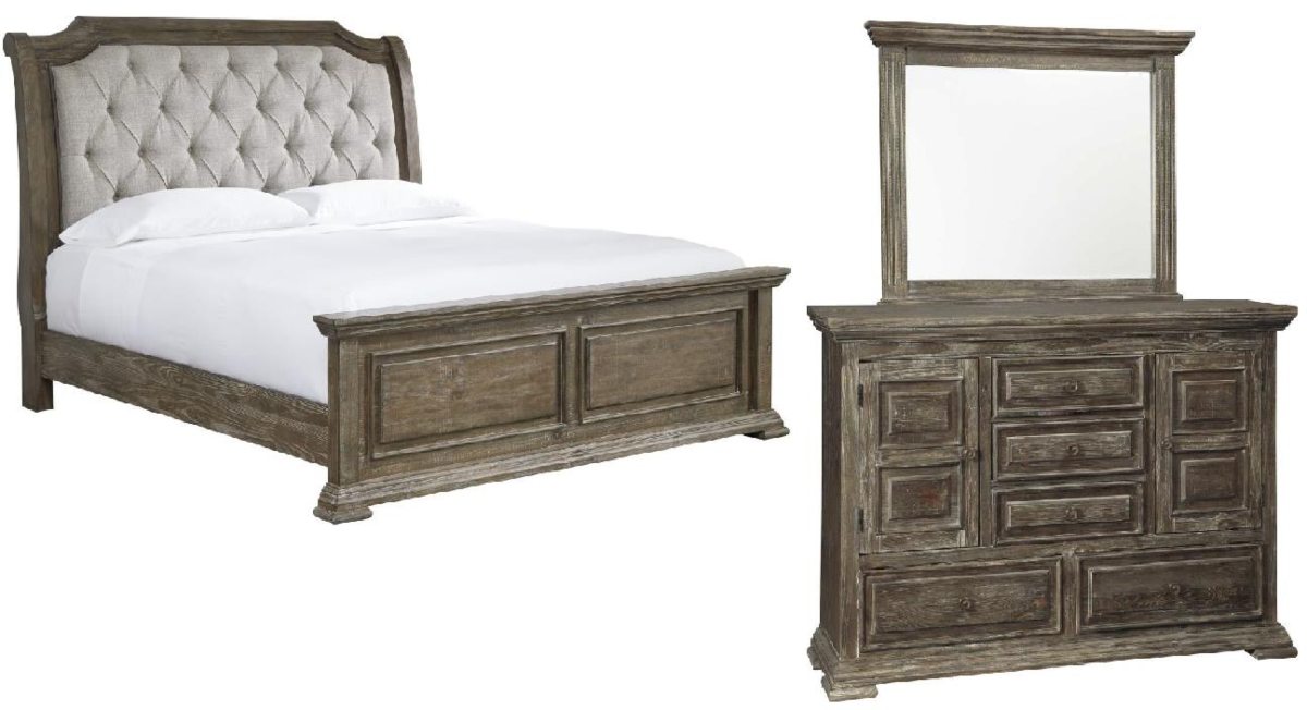 Wyndahl brown upholstered panel bedroom set discount