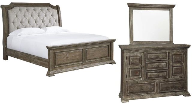 Signature Design by Ashley® Wyndahl 3-Piece Brown King Upholstered Panel Bed Set-0