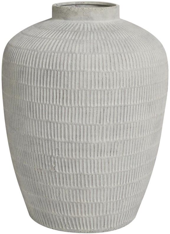 Deco Marche Cream Textured Vase with Linear Pattern-1