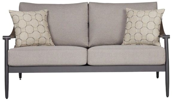 Signature Design by Ashley® Ocean Beach Beige/Gray Fabric/Wooden Outdoor Loveseat-2