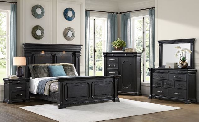 Elements International Kings Court 2-Piece Black Dresser and Mirror Set |  Arwood's Furniture & Mattress | Warrensburg, MO
