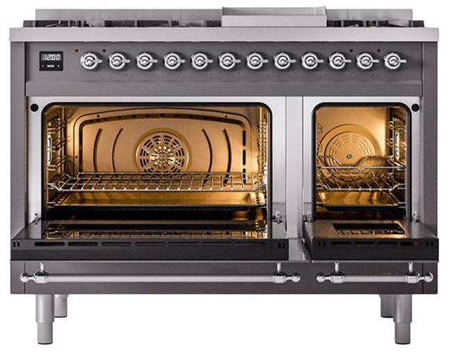 Ilve® Nostalgie II Noblesse 48'' Graphite Matte Pro Style Dual Fuel Range with Copper Trim-2