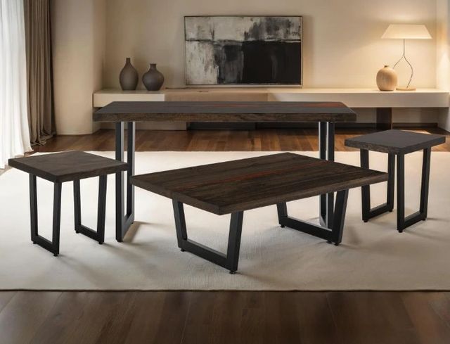 International Furniture Direct Raramuri Stained Dark 47" Cocktail Table with Black Base-1
