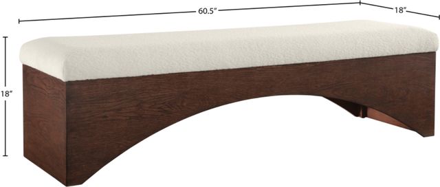 Meridian Furniture Lawson Cream/Walnut Velour Fur Fabric Bench-2