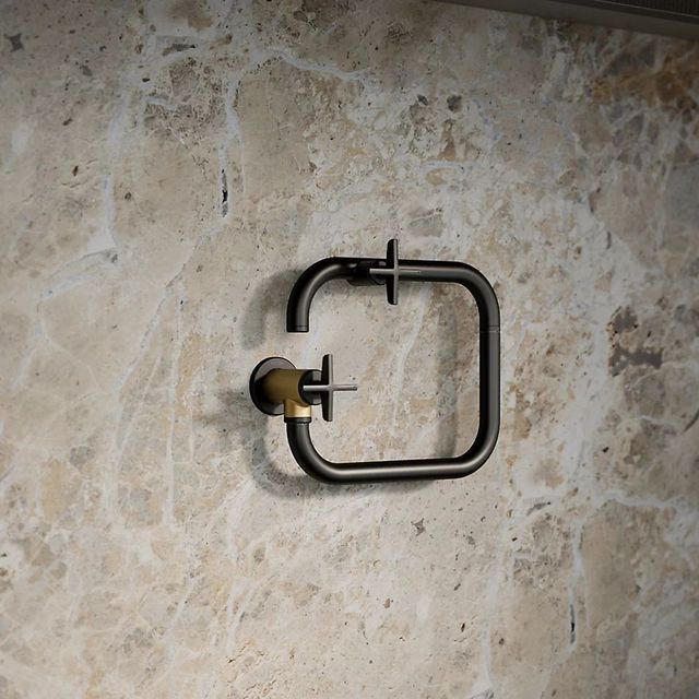 KOHLER® Billet® Matte Black with Brushed Moderne Brass Wall-Mount Pot Filler with Cross Handle-1