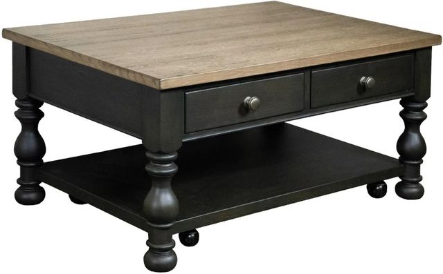 Riverside Furniture Barrington Antique Oak Rectangular Coffee Table with Matte Black Base-0