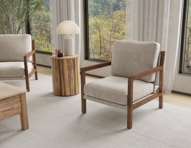 International Furniture Direct Milan Ivory/Lacquer Brown Accent Chair-2