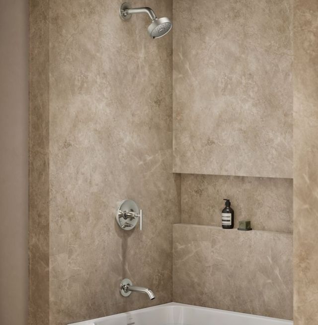 KOHLER® Purist® Rite-Temp® Vibrant Polished Nickel Bath and Shower Trim Kit with Push-Button Diverter and Lever Handle-1