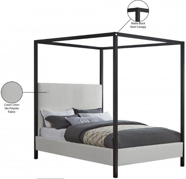 Meridian Furniture James Cream Full Upholstered Canopy Bed-2