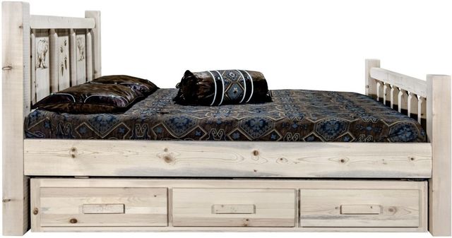 Montana Woodworks® Homestead Ready to Finish Twin Storage Bed with Laser Engraved Bear Design-3