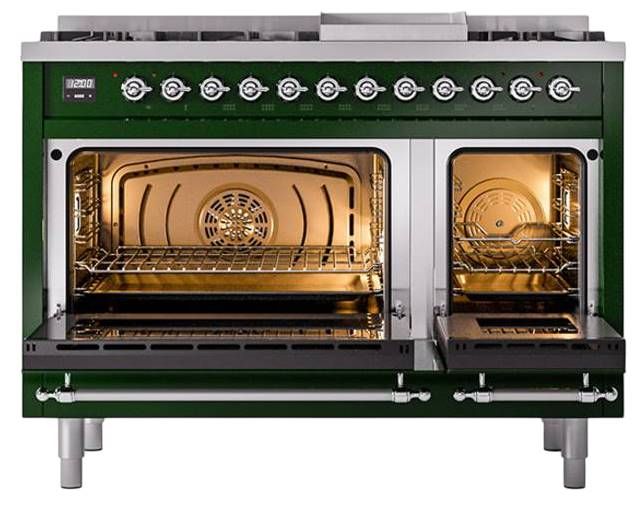 Ilve® Nostalgie II Noblesse 48'' Emerald Green Pro Style Dual Fuel Range with Chrome Trim-2