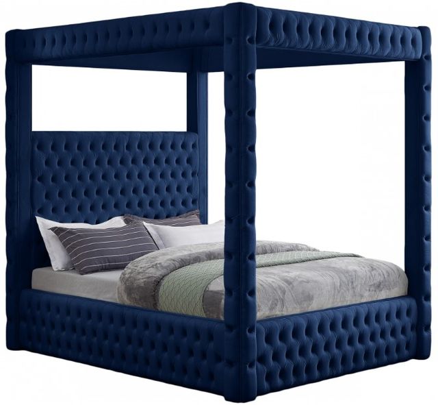 Meridian Furniture Royal Navy King Upholstered Canopy Bed-0