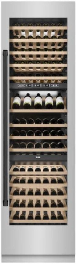 ZLINE Autograph Edition 24" 12.4 Cu. Ft. Triple Zone 100 Bottle Column Wine Cooler in Stainless Steel and Matte Black Accents-3