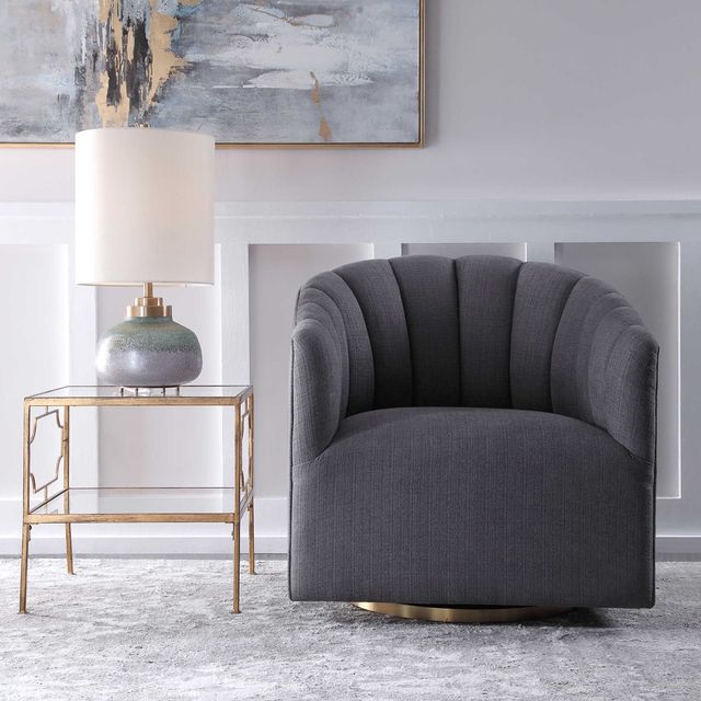 Uttermost® Cuthbert Light Charcoal Gray Swivel Chair-1