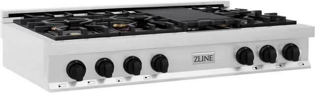 ZLINE Autograph Edition 48" Stainless Steel Gas Rangetop with 8 Burners, Porcelain Cooktop and Matte Black Accents -2