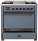 Ilve® Majestic III 36" Blue Gray Pro Style Dual Fuel Liquid Propane Range with Solid Door and Burnished Trim-2