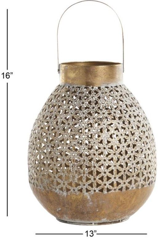 Deco Marche Gold Candle Lantern with Moroccan Pattern-2