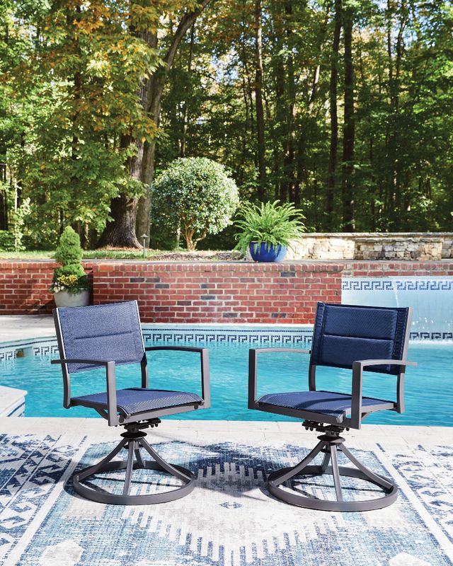 Signature Design by Ashley® Point Bonita 2-Piece Blue/Gray Aluminum Outdoor Sling Swivel Chair-1