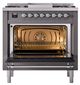 Ilve® Nostalgie II Noblesse 36'' Graphite Matte Pro Style Dual Fuel Range with Chrome Trim-1