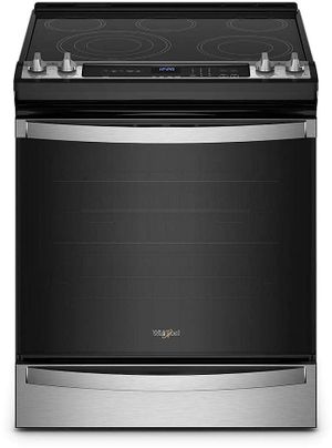 front view of the Whirlpool® 30" Fingerprint Resistant Stainless Steel Slide-In Electric Range with 7-in-1 Air Fry Oven