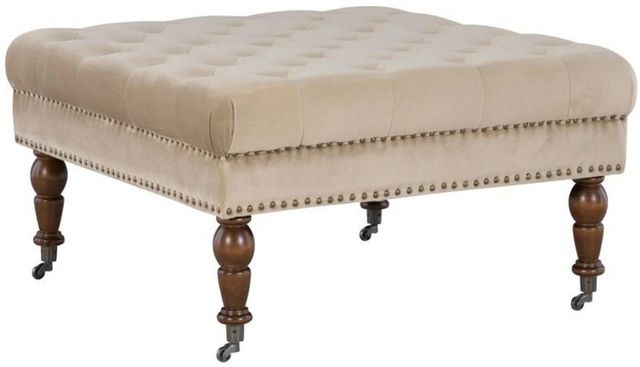 Linon Isabelle Dark Walnut/Tan Ottoman-0
